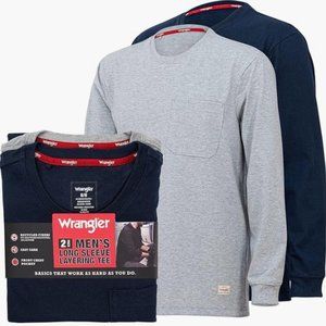 Wrangler Long Sleeve Layering Tee for Men 2pc pack (Navy / Grey), size M NWT